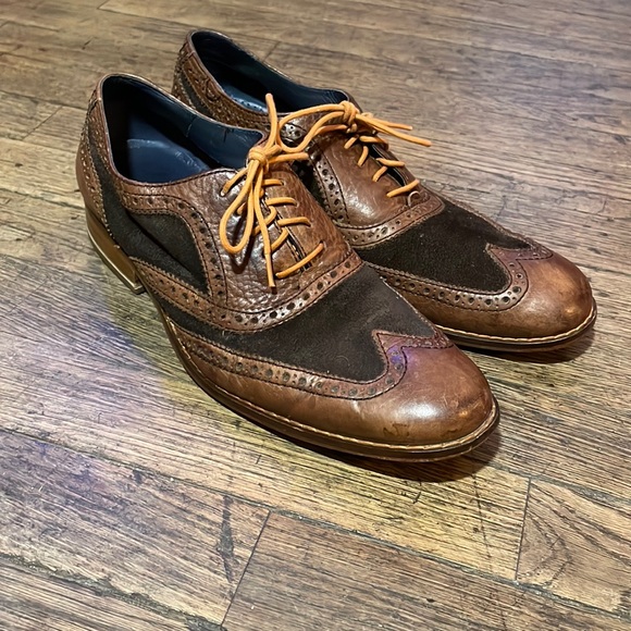 Cole Haan men’s wingtip lace up two tone brown suede and leather size 8 - Picture 1 of 5